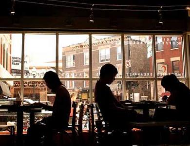 Laptops in coffee shop